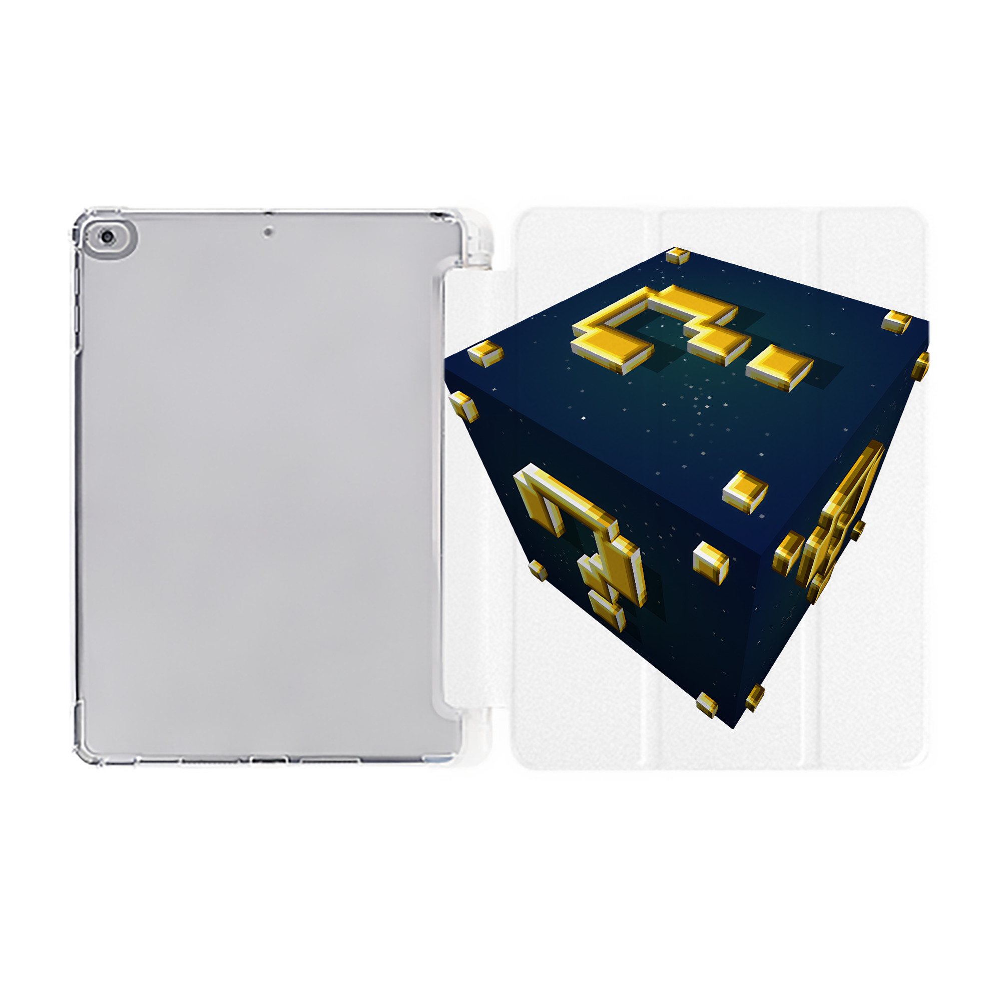 （画像用） マインクラフト ブロックの世界 Minecraft MC Block world IPad ケース ペン収納付き 三つ折りスタンド PUレザー×シリコン 対応機種9.5/10.5/10.9インチ